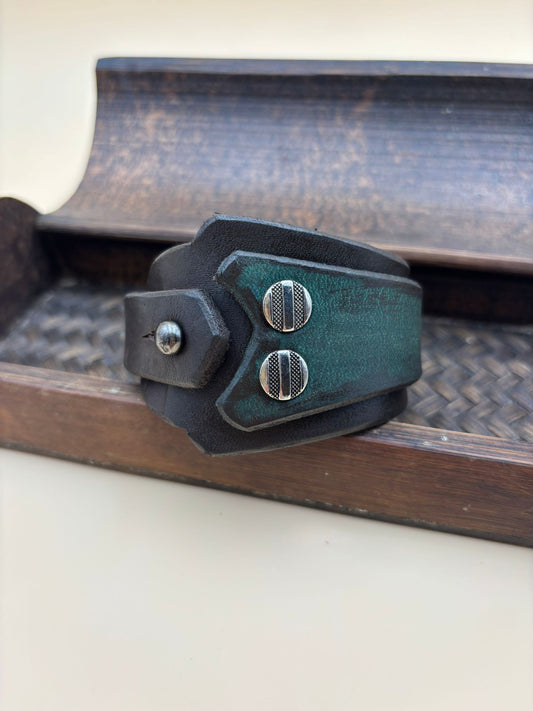 Armband Leder Vintage - Dunkelbraun/Dunkelgrün