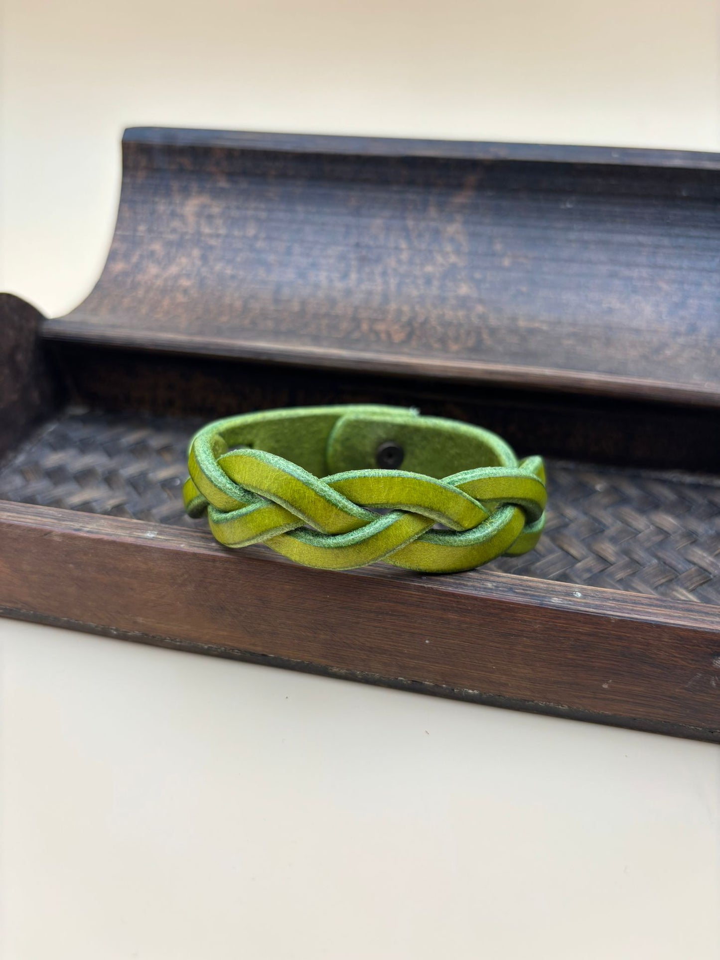 Armband Leder geflochten - Limegrün