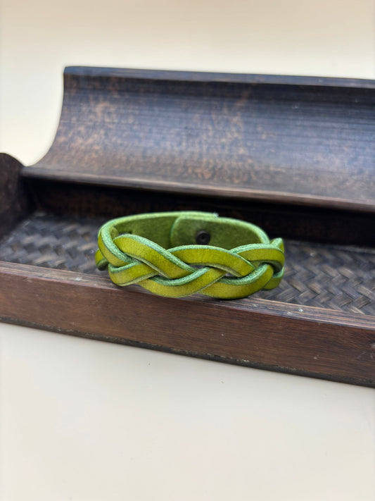Armband Leder geflochten - Limegrün
