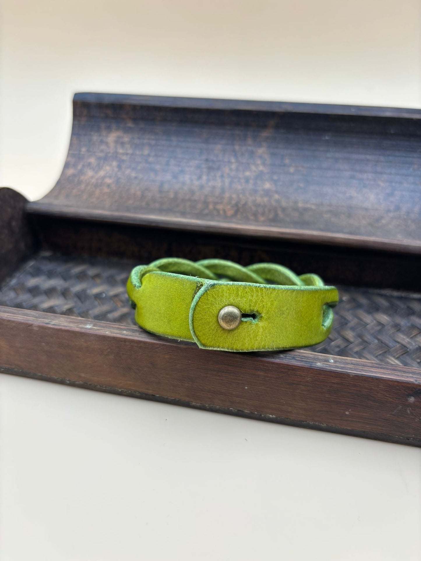 Armband Leder geflochten - Limegrün